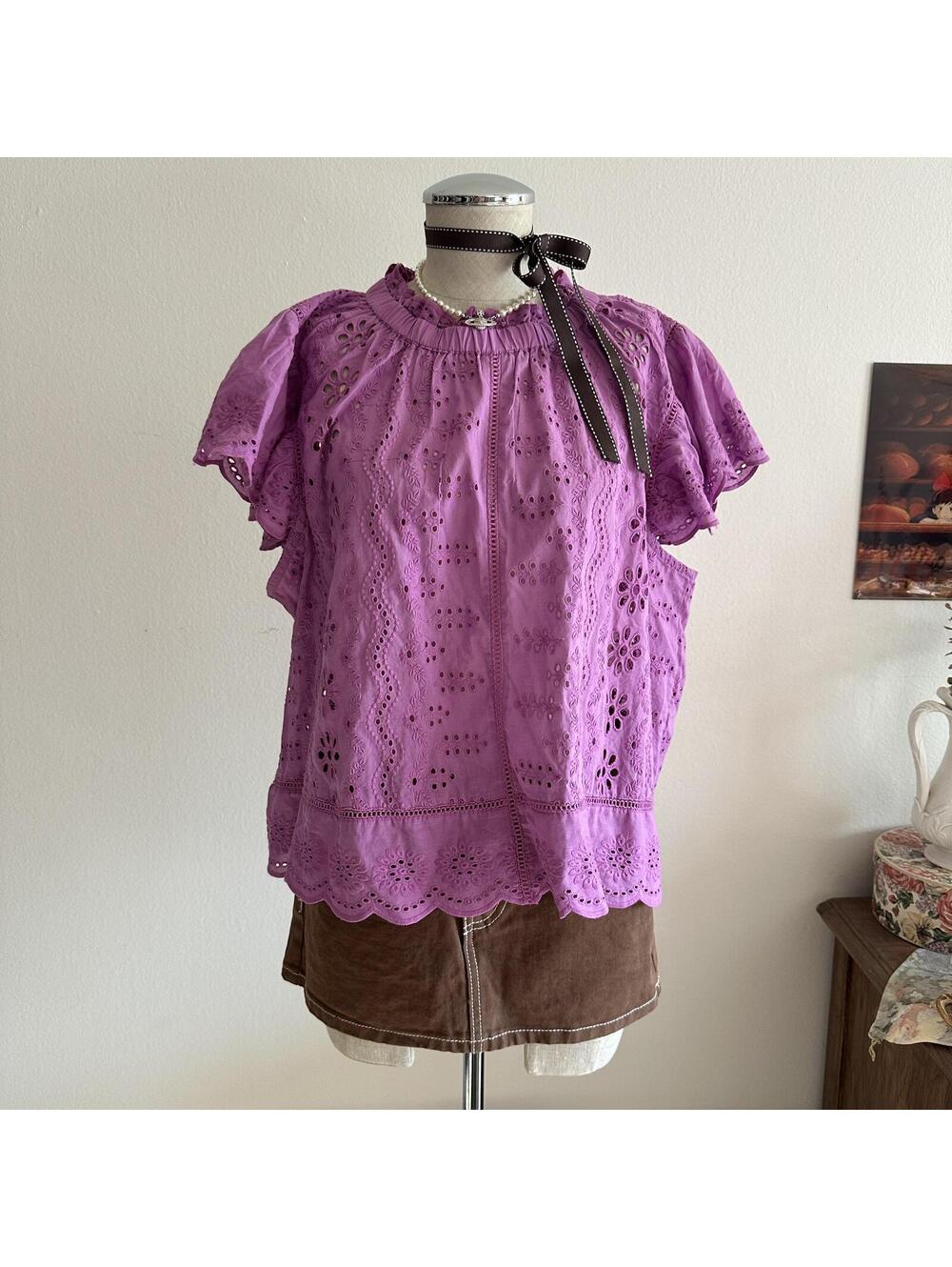 Jennifer and Grace purple cotton eyelet blouse